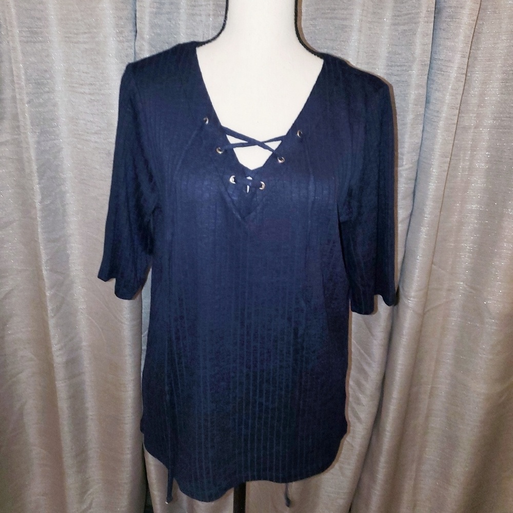The Limited | Navy ribbed lace-up top | SZ L, NWT